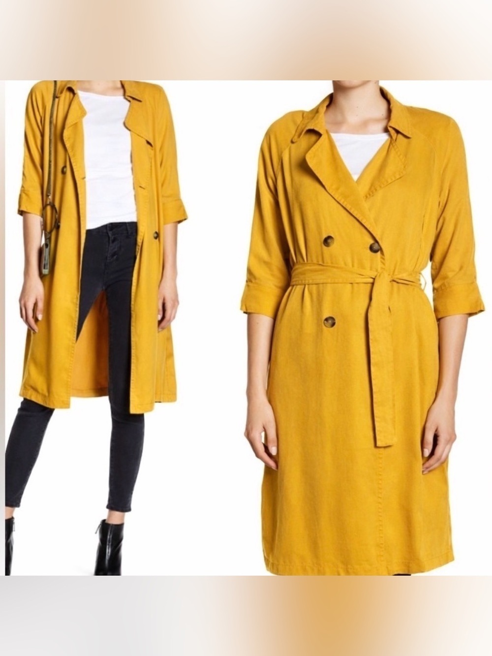 Max Jeans | Chambray Trench Jacket 100% Tencel Yellow Women's Size Small